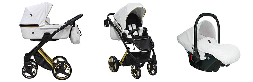 Бебешка количка Tutek DIAMOS | VX 3в1 White GOLD5 BLACK/GOLD ECO