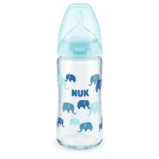 Γυάλινο μπιμπερό με θηλή σιλικόνης NUK First Choice Temperature Control 240ml. 0-6 μηνών.