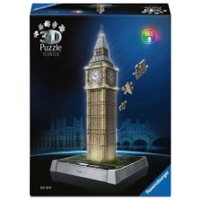 Παζλ 3D Ravensburger Iconics Big Ben, με φώτα, 216 τεμαχίων.