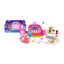 Παιδική ταμιακή μηχανή Raya Toys με αξεσουάρ, ροζ με μπαταρίες