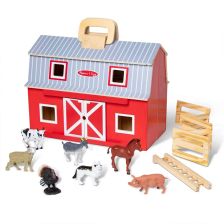 Σετ παιχνιδιού Melissa and Doug Fold & Go Ξύλινος αχυρώνας με ζώα, 50659.