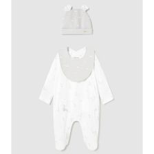 Βρεφική πιτζάμα Mayoral, με σαλιάρα και σκουφάκι, 3 τεμαχίων, 0-4 μηνών, 1728.