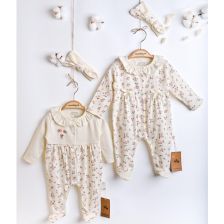 Βρεφική ολόσωμη φόρμα Сiсcim Baby με κεφαλόδεσμο, Λουλούδια, Εκρού, 1-6 μηνών, U4908.