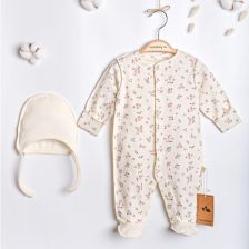 Φορμάκι βρεφικό ολόσωμο Сiсcim Baby με καπέλο, Λουλούδια, Εκρού, 1-3 μηνών, U4911.