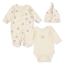 Βρεφικό σετ Bebetto Organic little lamb, Εκρού, 3 τεμαχίων, 0-6 μηνών, Z1028.
