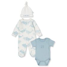 Βρεφικό σετ Bebetto Whales, Μπλε, 3 τεμαχίων, 0-6 μηνών, Z1013.