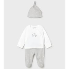 Βρεφικό σετ Mayoral μπλούζα, παντελονάκι και σκουφάκι, 3 τεμαχίων, 0-4 μηνών, 1506.