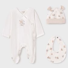 Βρεφικό σετ Mayoral ολόσωμη φόρμα , σαλιάρα και καπέλο, 3 τεμαχίων, 0-4 μηνών, 9907.