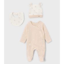 Βρεφική πιτζάμα Mayoral, με σαλιάρα και σκουφάκι, 3 τεμαχίων, 0-4 μηνών, 1728.