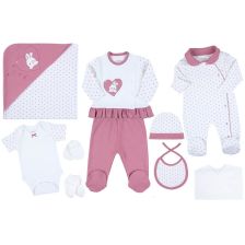 Βρεφικό σετ για νεογέννητο Cicim Baby Λαγουδάκι καρδιά, Ροζ, 10 τεμαχίων, 0-3 μηνών, U4809.