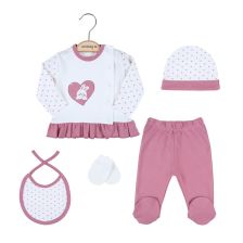 Βρεφικό σετ για νεογέννητο Ciccim Baby Bunny Καρδιά, Ροζ, 5 τεμαχίων, 0-3 μηνών, U4816.