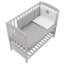 Παιδικό κρεβάτι Italbaby B.SIDE STARLETTE Grey, με στρώμα και σετ ύπνου με κεντήματα, με αποσπώμενα κάγκελα