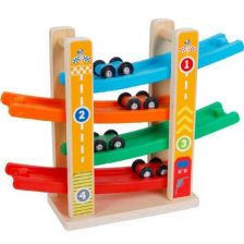 Ξύλινη παιδική πίστα Raya Toys με 4 αυτοκίνητα.