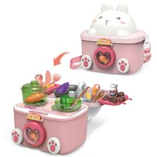 Παιδική κουζίνα σε τσάντα Raya Toys Bunny, με τρεχούμενο νερό, 20 τεμαχίων.
