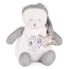Παιδικό φωτιστικό νυκτός Doudou Αρκουδάκι, με προβολέα και ήχους, 20 εκατοστών, Γκρι.