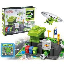 Παιδικό πάρκινγκ και χαλάκι παιχνιδιού Raya Toys με φορτηγάκι και ελικόπτερο.