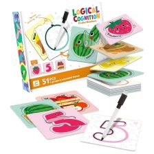 Παζλ διπλής όψης Raya Toys Logical Cognition Φρούτα και Αριθμοί, με μαρκαδόρο, 51 τεμαχίων.