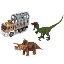 Σετ παιχνιδιού Raya Toys Truck Car Παιδικό φορτηγό με φιγούρες Δεινοσαύρων, με μουσική και φώτα, 1:16.