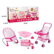 Καρότσι, μπανιέρα, τσάντα και ξαπλώστρα για κούκλα