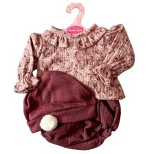 Σετ ρούχων κούκλας Antonio Juan Sweet reborn, Μπλούζα και κοντό παντελονάκι, Μπορντό, 3 τεμαχίων.