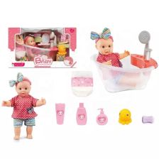Κούκλα μωρό Raya Toys Baby με μπανιέρα με τρεχούμενο νερό και αξεσουάρ.