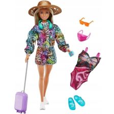 Κούκλα Mattel Barbie Holiday Fun με αξεσουάρ ταξιδιού.