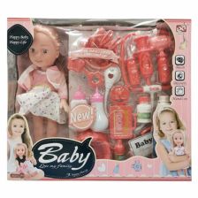 Κούκλα Raya Toys Baby, με ιατρικά αξεσουάρ, 33 εκατοστών.