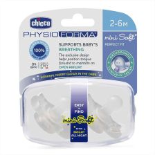 Πιπίλες CHICCO Mini Soft Glow in the Dark, Σιλικόνης, 2-6 μηνών, 2 τεμαχίων.