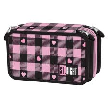 Κασετίνα σχολική St. Majewski St. Right Pink Checkered, 3 θέσεων, πλήρες.