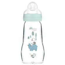 Γυάλινο μπιμπερό MAM Feel Good 260ml Μπλέ.