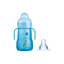 Ποτηράκι Εκπαιδευτικό MAM 2σε1, 220 ml, Μπλε, MAM-FED61