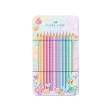 Ξυλομπογιές παστέλ Faber-Castell Sparkle σε μεταλλικό κουτί, 12 χρωμάτων.