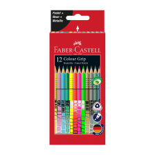 Ξυλομπογιές ακουαρέλας Faber-Castell Grip 12 παστέλ, neon και μεταλλικά χρώματα.