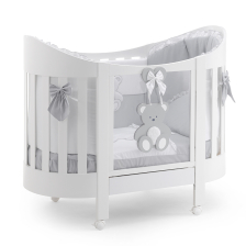 Παρκοκρέβατο Italbaby PELUCHE Lunetta Λευκό + διακόσμηση GREY, με στρώμα και σετ κούνιας