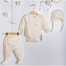 Βρεφικό σετ Ciccim Baby Flowers, Εκρού, 3 τεμαχίων, 1-3 μηνών, U4912.