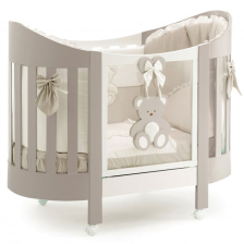 Βρεφικό κρεβάτι Italbaby PELUCHE Lunetta Main. Χρώμα Dove Grey + Διακόσμηση Dove Grey, με στρώμα και σετ ύπνου 