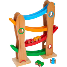 Ξύλινη παιδική πίστα Raya Toys 4 επιπέδων και 4 αυτοκινήτων.