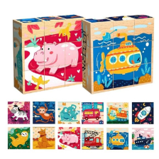 Ξύλινα κυβάκια παζλ 6 σε 1 Raya Toys Ζώα και Οχήματα.