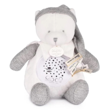 Παιδικό φωτιστικό νυκτός Doudou Αρκουδάκι, με προβολέα και ήχους, 20 εκατοστών, Γκρι.