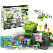 Παιδικό πάρκινγκ και χαλάκι παιχνιδιού Raya Toys με φορτηγάκι και ελικόπτερο.