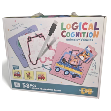 Παζλ διπλής όψης Raya Toys Logical Cognition Ζωάκια και Οχήματα, με μαρκαδόρο, 58 τεμαχίων.