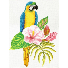 Ταπισερί για ράψιμο LadyBird Ιβίσκος με παπαγάλο Macaw.