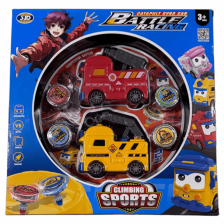 Σετ παιδικών φορτηγών Raya Toys Battle Racing, με 4 τεμάχια σβούρες.