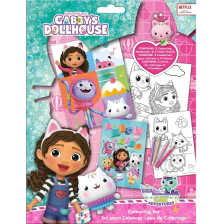 Σετ ζωγραφικής Kids Licensing Gabby's Dollhouse, με ξυλομπογιές και βιβλία.