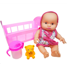 Κούκλα μωρό Raya Toys με μπουρνούζι και παρκοκρέβατο LB8811G