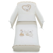 Σετ βρεφικής κρεβατοκάμαρας Italbaby DOLCI COCCOLE Pony 4 τεμάχια. Λευκό/Dove Γκρι με Πάντα, με κέντημα.