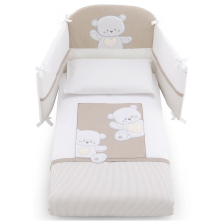 Σετ Κούνιας Italbaby JOLIE Pony 4 τεμ. 70х130 εκ. White / Dove Grey με Πάντα Κούνιας, με κέντημα