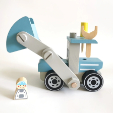 Παιχνίδι μηχανών κατασκευής Raya Toys Ξύλινος Εκσκαφέας για συναρμολόγηση Μπλε.