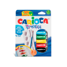 Χρώματα τέμπερες CARIOCA, 7 x 10 ml - με παλέτα και πινέλο.