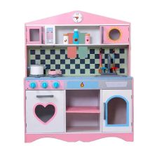 Ξύλινη παιδική κουζίνα Raya Toys Ροζ Καρδιά.